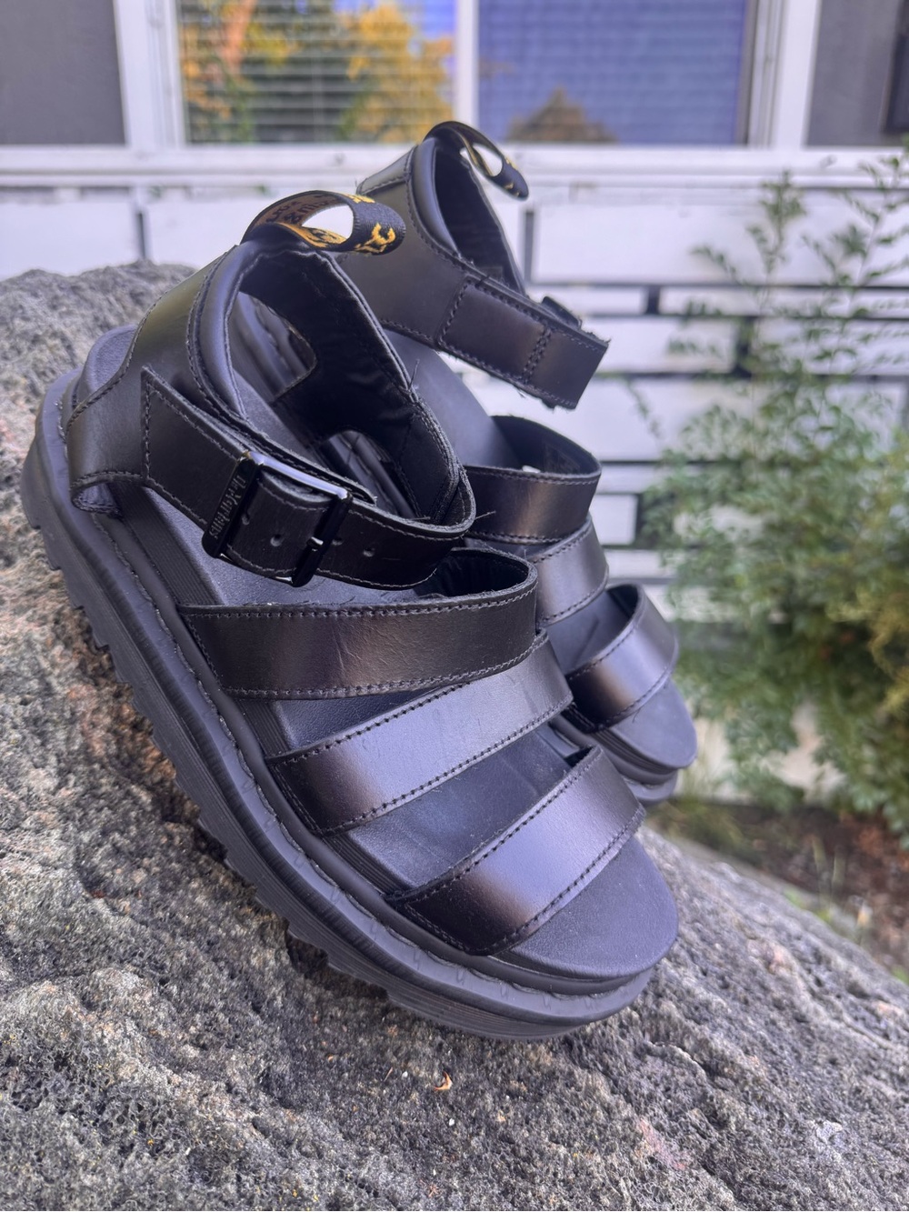 Dr. Martens Black Leather Strappy Sandals with Black Stitching, Size 8 - Picture 6 of 12